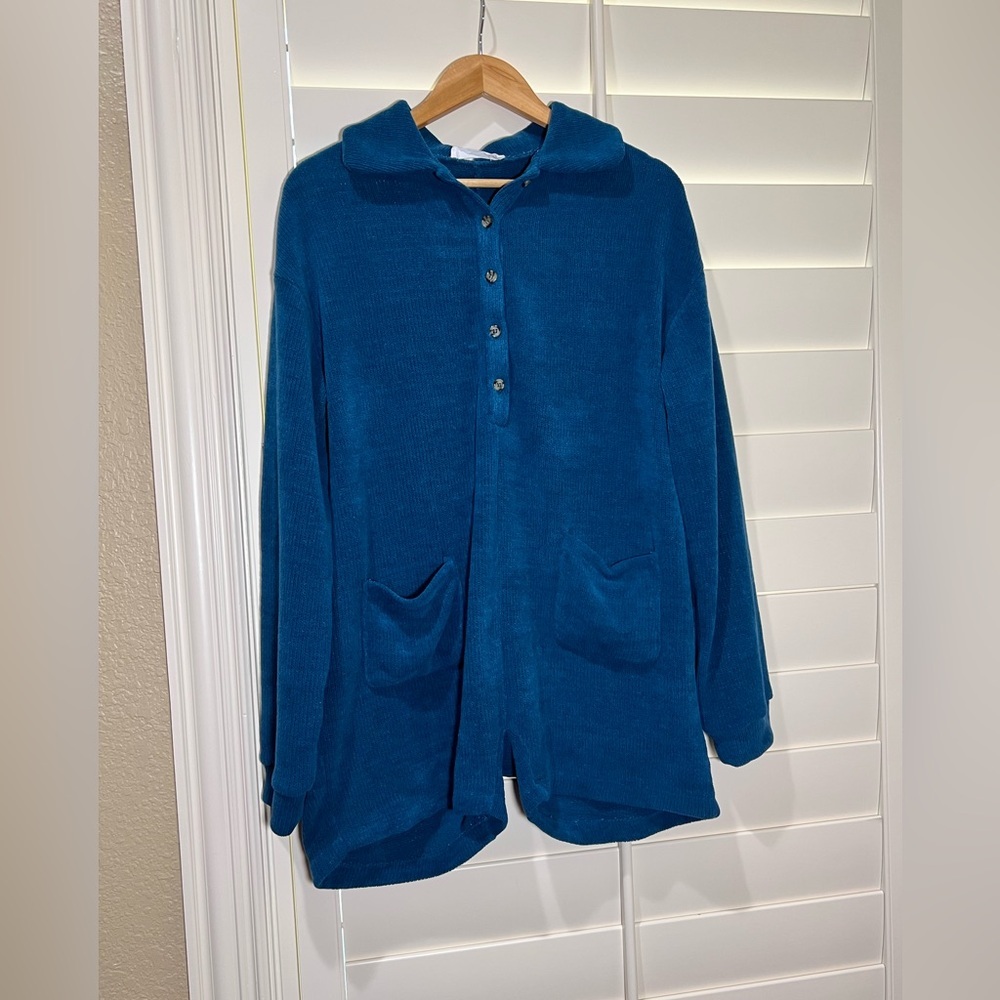 Double Zero Blue Button-Up Romper - image 1